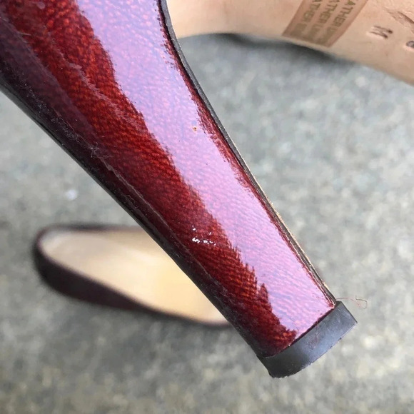 Faconnable Cranberry Red Patent Leather Bow Peep Toe Heels Size 9 - Picture 9 of 9